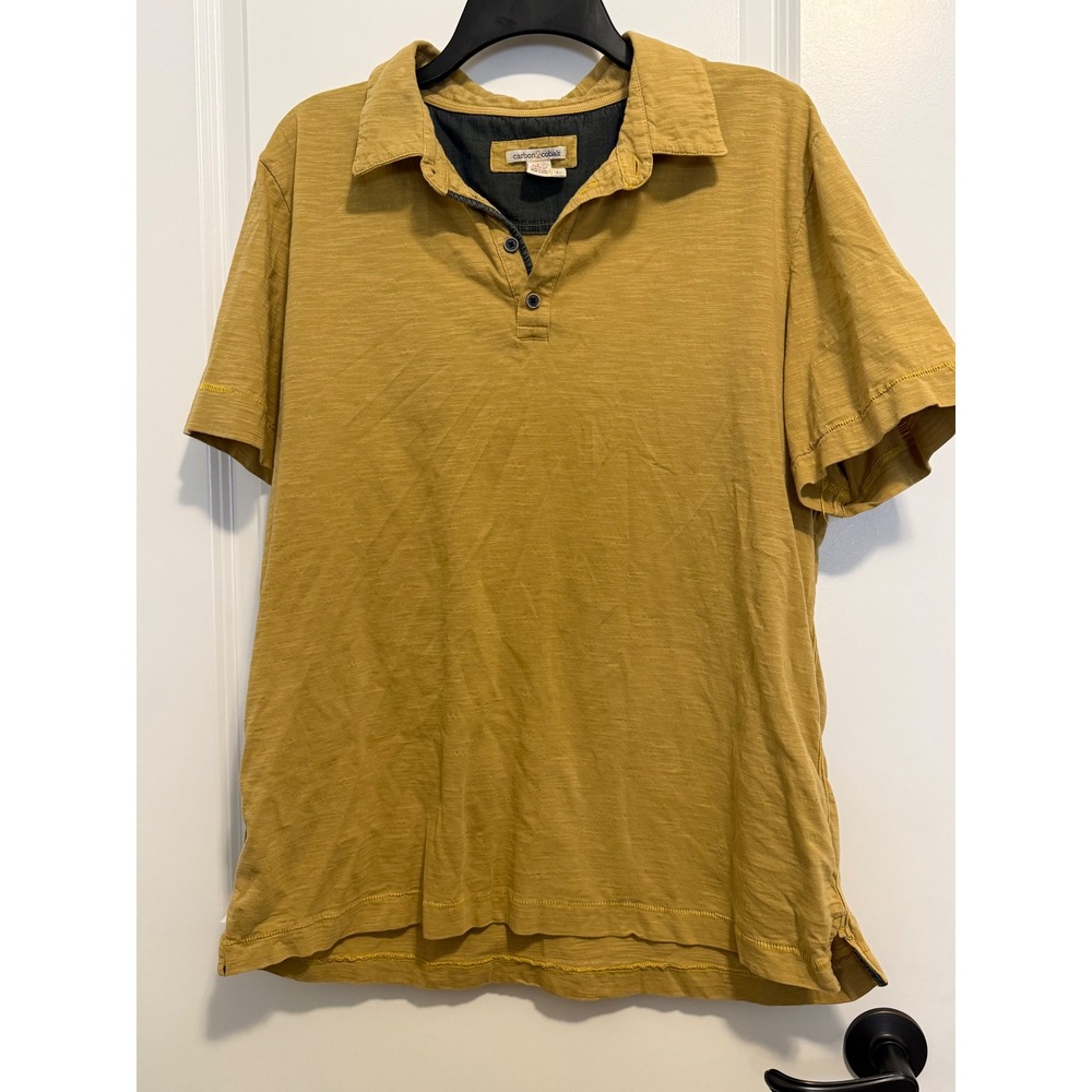 Carbon2Cobalt Polo Shirt Mens L Yellow Good‎ Slub Cotton Casual Coastal Rugged